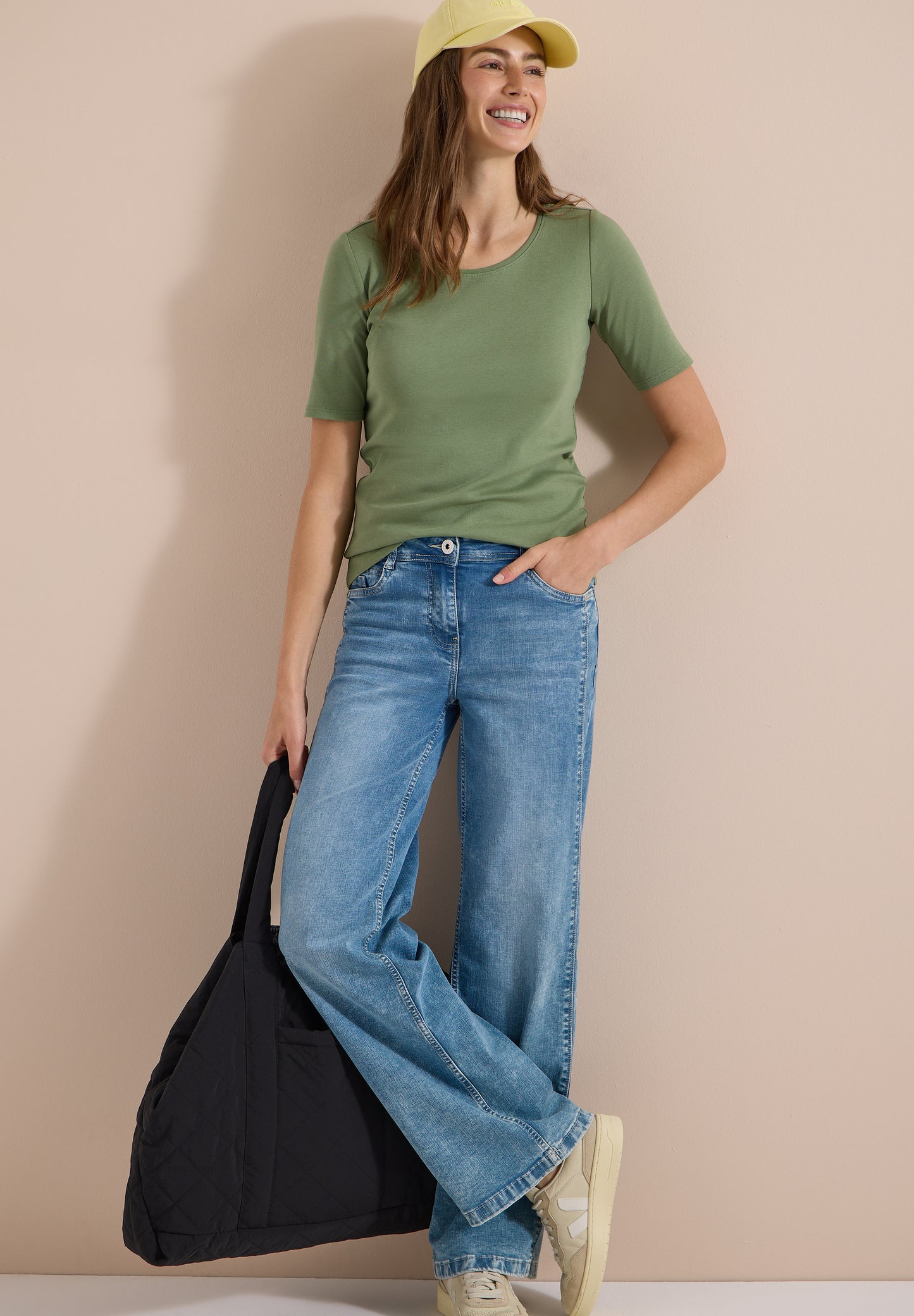CECIL - Basic T-Shirt mit Rundhals in Unifarbe - Farbe: deep matcha green