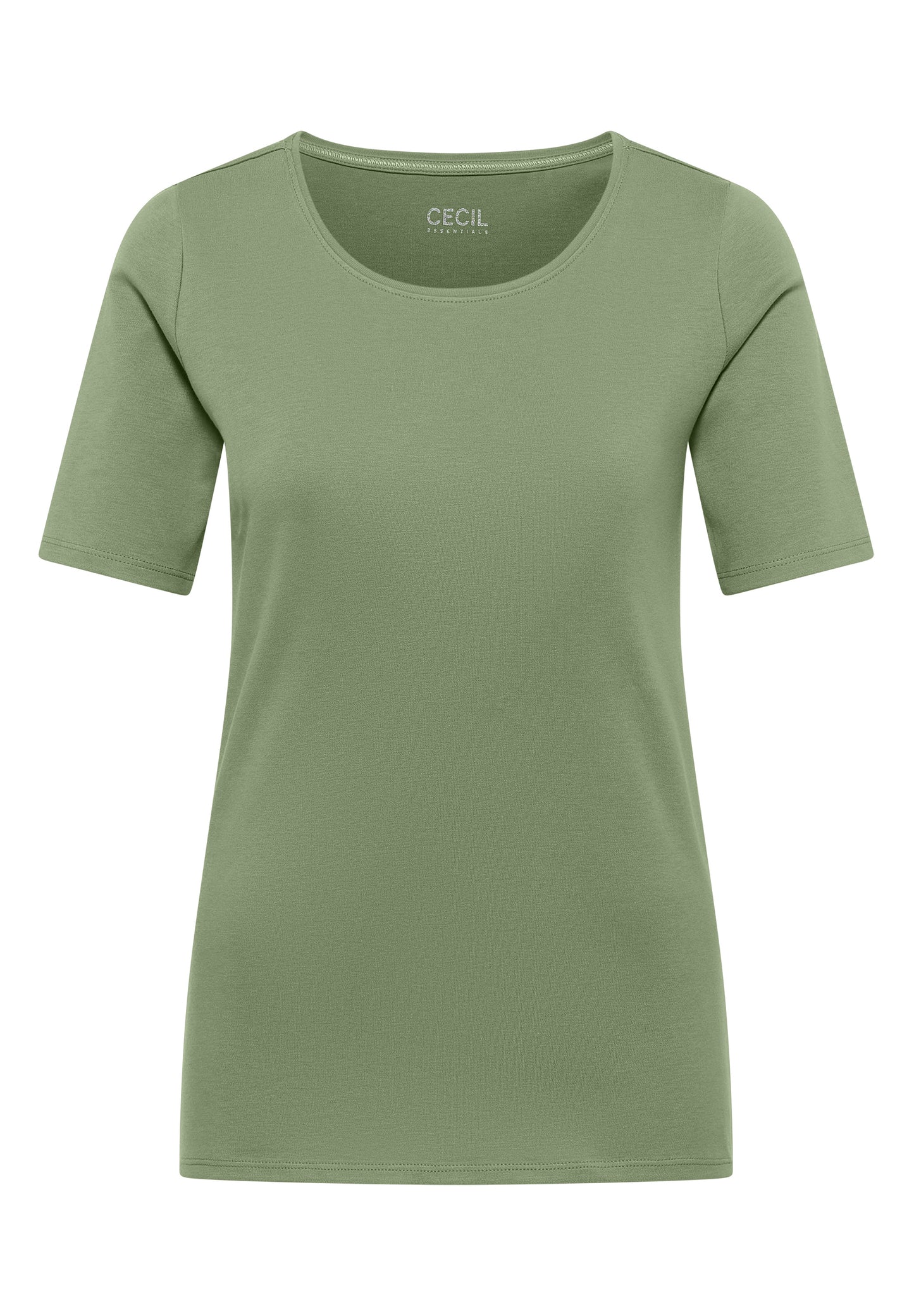 CECIL - Basic T-Shirt mit Rundhals in Unifarbe - Farbe: deep matcha green