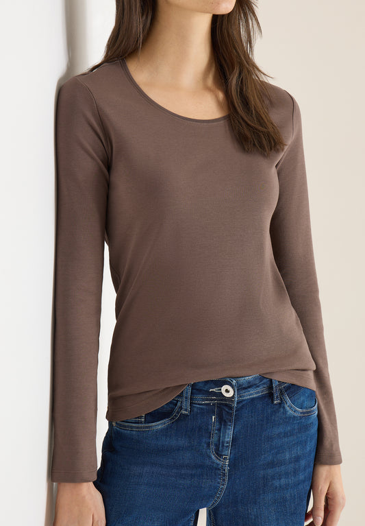 CECIL - Basic Langarmshirt - Farbe: urban taupe