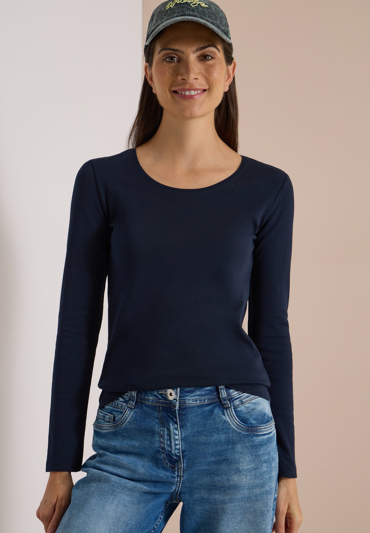 CECIL - Basic Langarm Shirt mit Rundhals - Farbe: universal blue