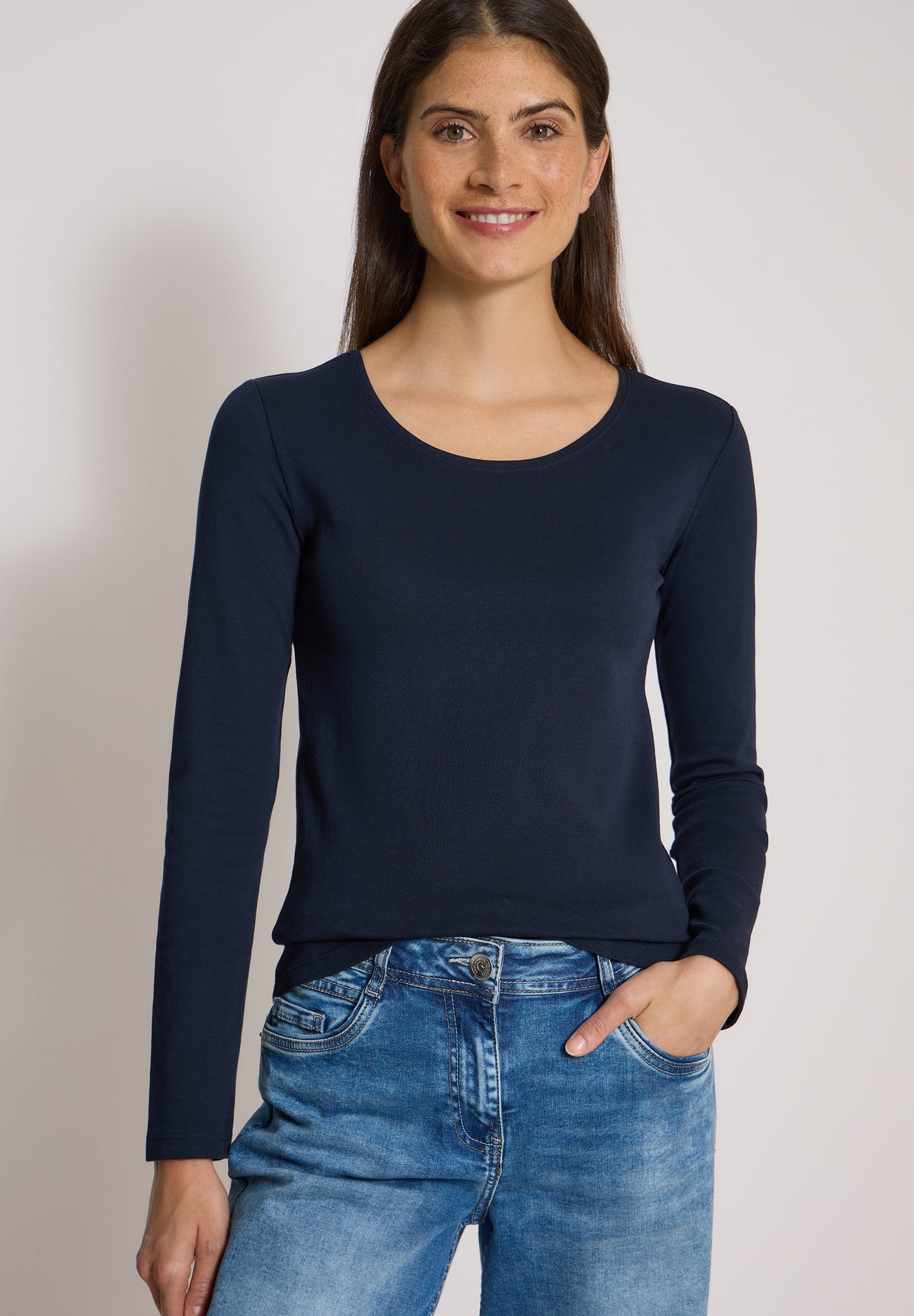 CECIL - Basic Langarm Shirt mit Rundhals - Farbe: universal blue