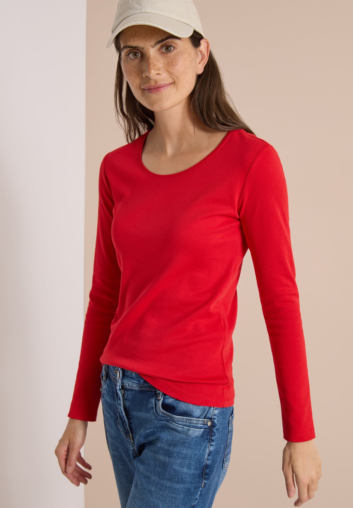 CECIL - Basic Langarm Shirt mit Rundhals - Farbe: flame red
