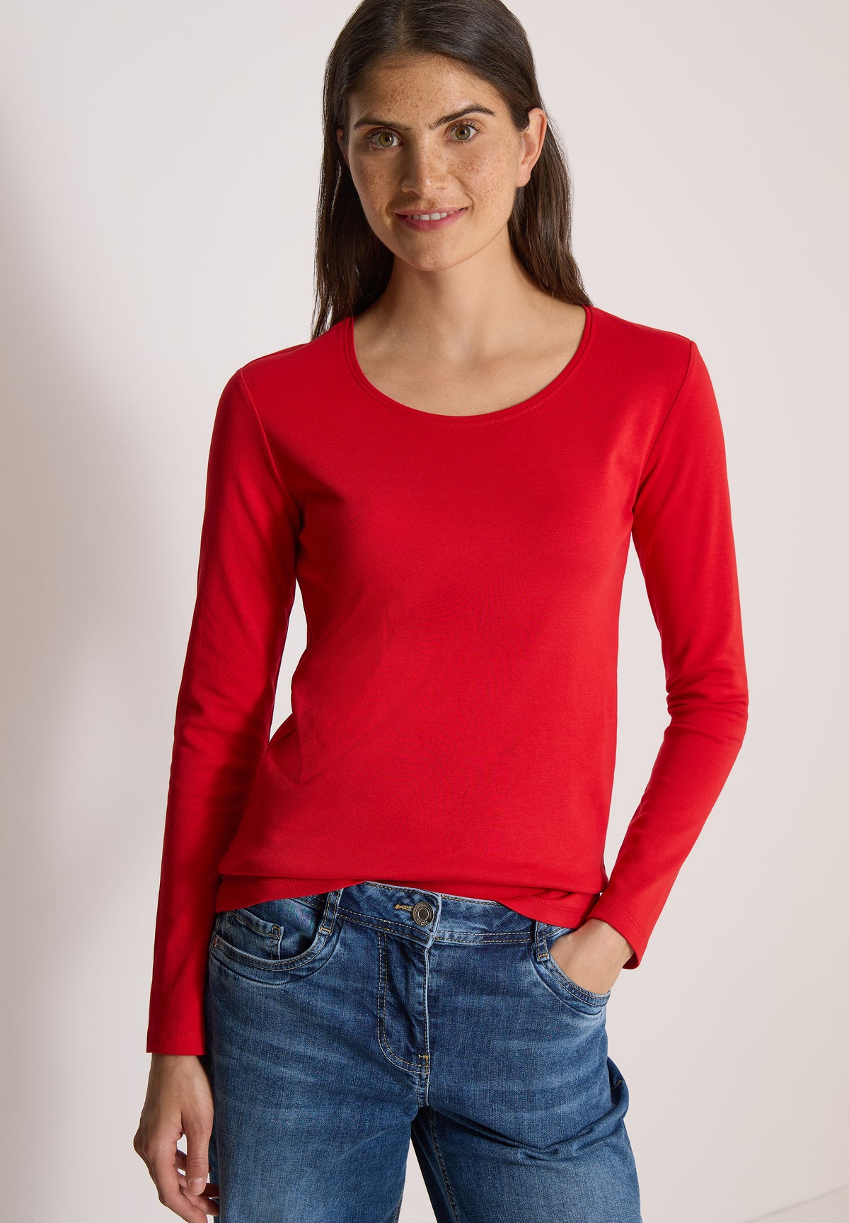 CECIL - Basic Langarm Shirt mit Rundhals - Farbe: flame red