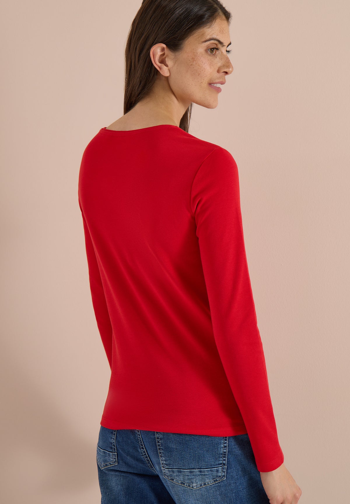 CECIL - Basic Langarm Shirt mit Rundhals - Farbe: flame red