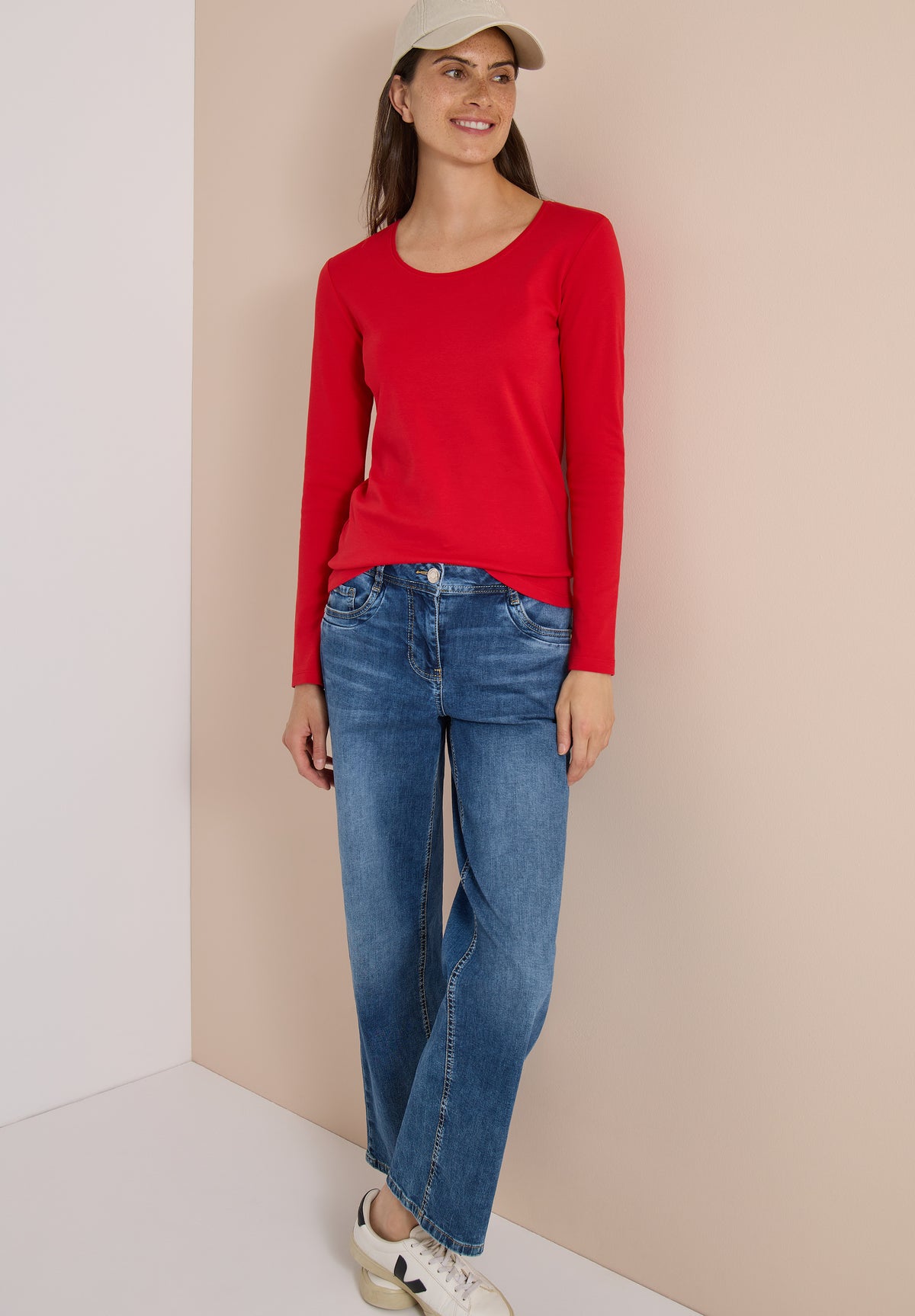 CECIL - Basic Langarm Shirt mit Rundhals - Farbe: flame red