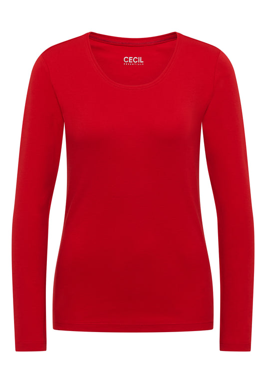 CECIL - Basic Langarm Shirt mit Rundhals - Farbe: flame red
