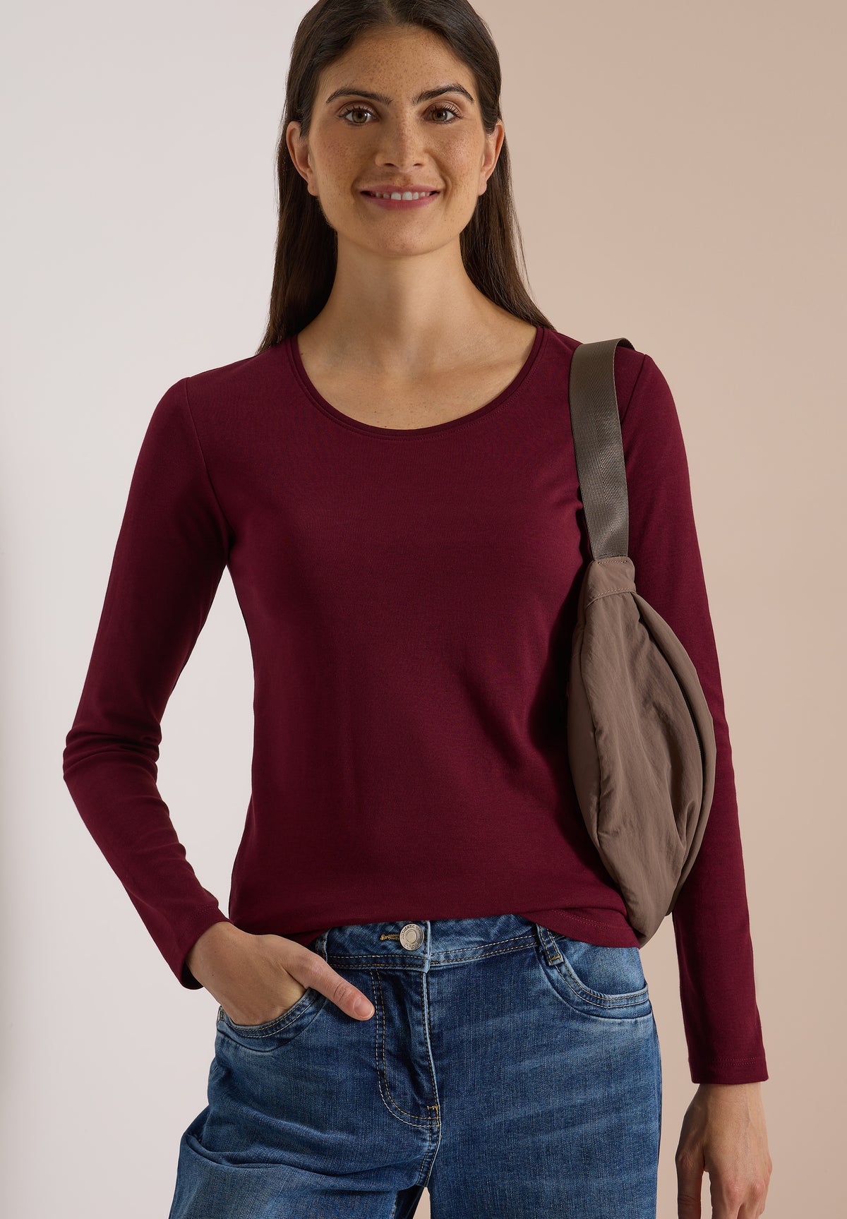 CECIL - Basic Langarm Shirt mit Rundhals - Farbe: red wine