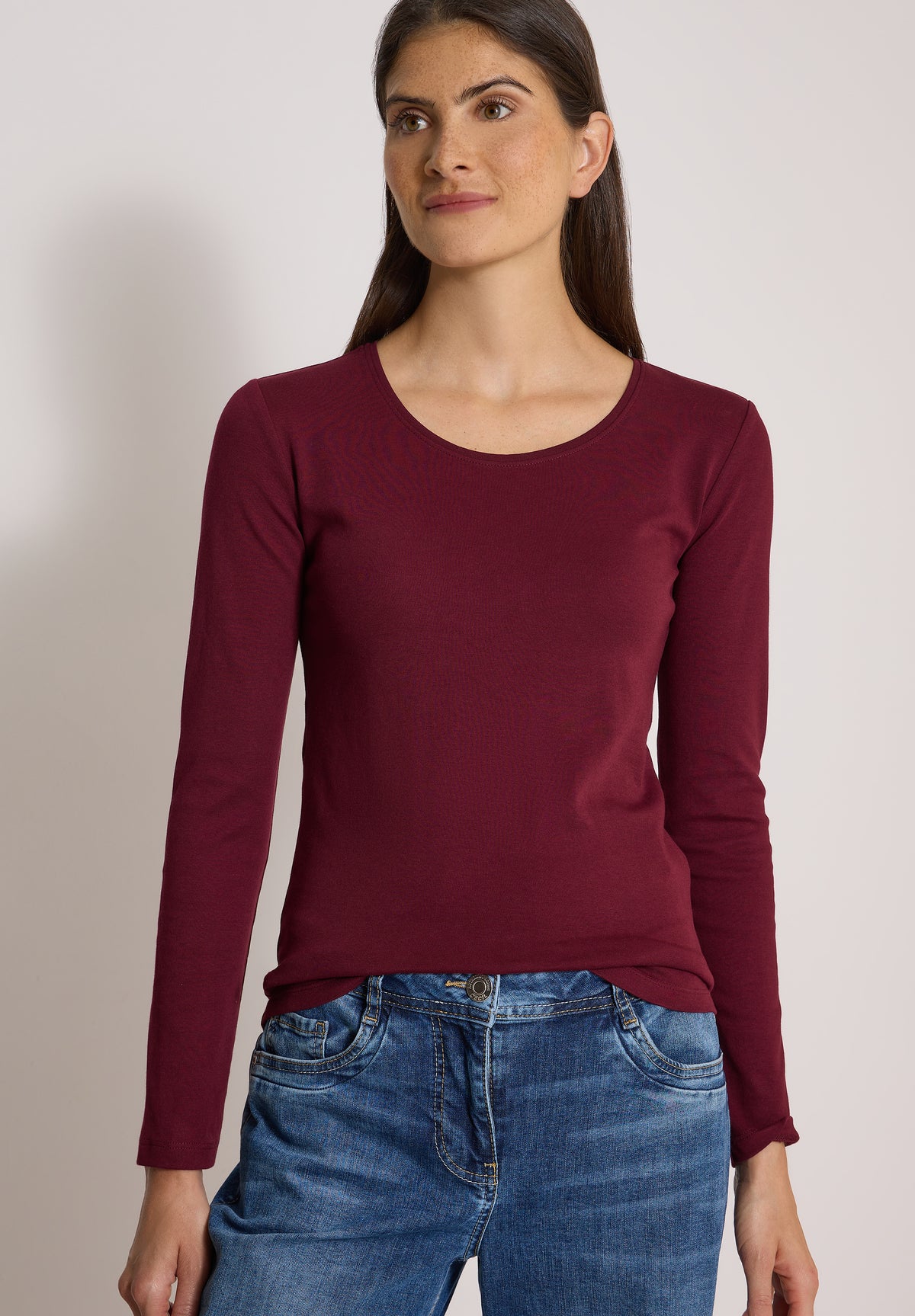 CECIL - Basic Langarm Shirt mit Rundhals - Farbe: red wine