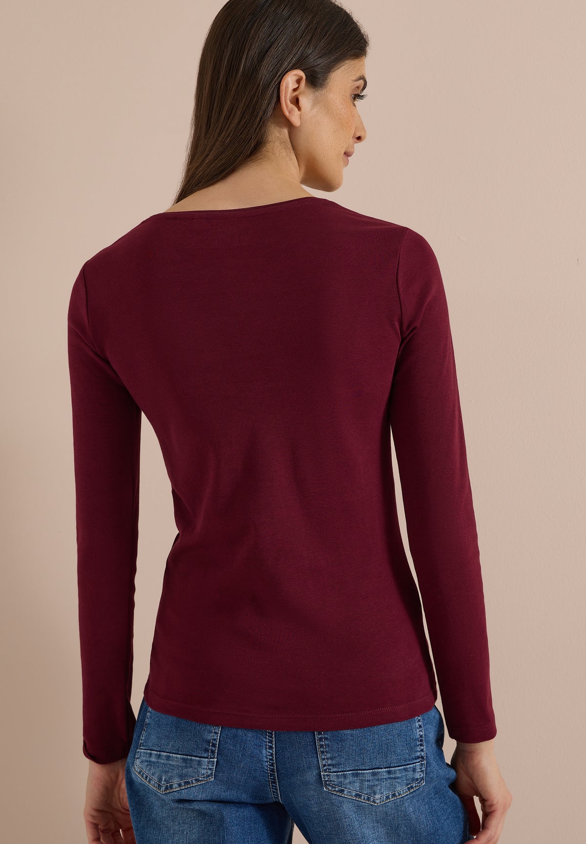 CECIL - Basic Langarm Shirt mit Rundhals - Farbe: red wine