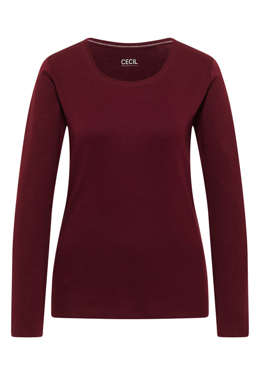 CECIL - Basic Langarm Shirt mit Rundhals - Farbe: red wine