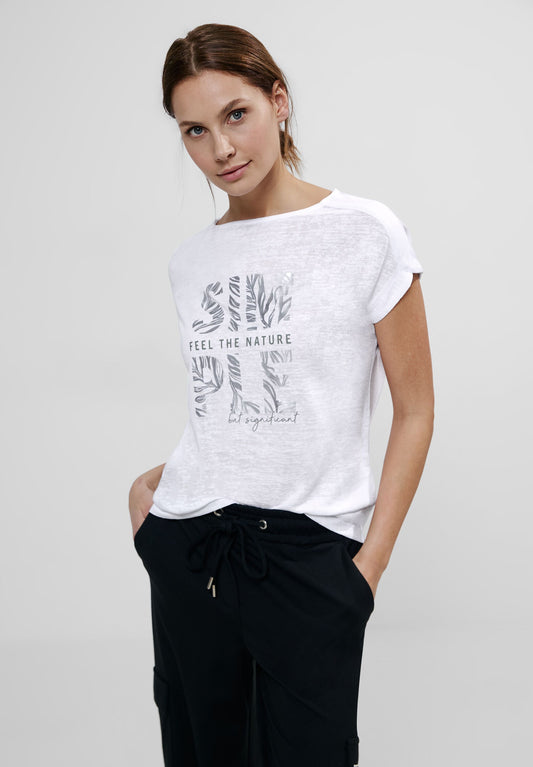 CECIL - T-Shirt in Leinenoptik - weiß
