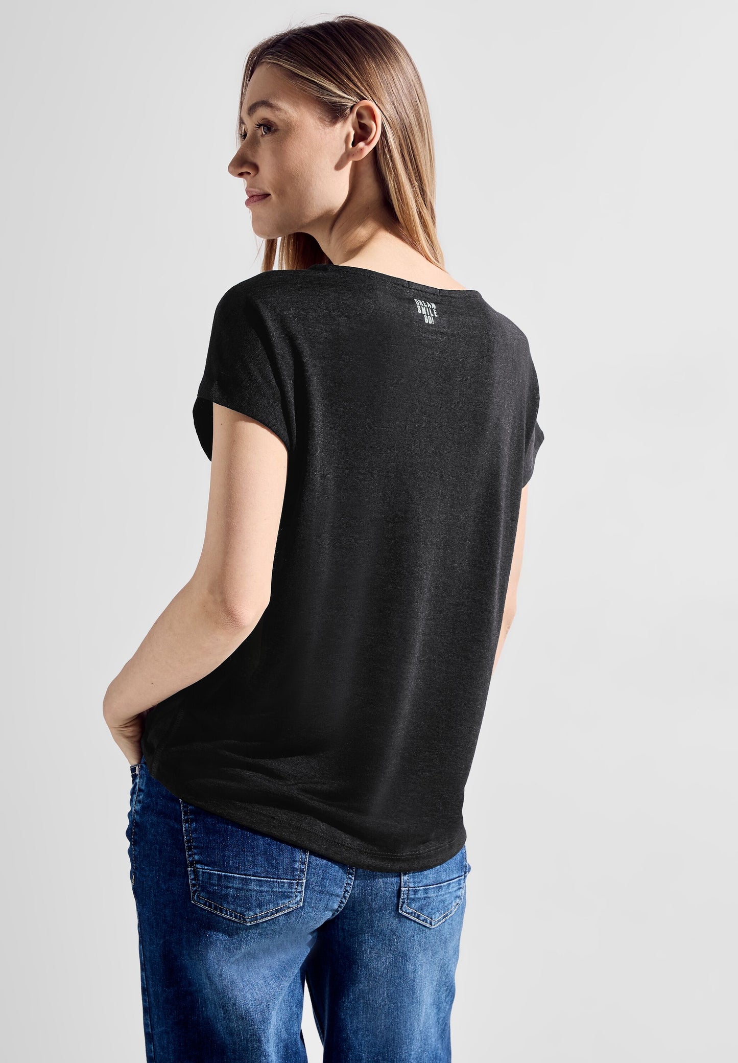 CECIL - T-Shirt in Leinenoptik - schwarz
