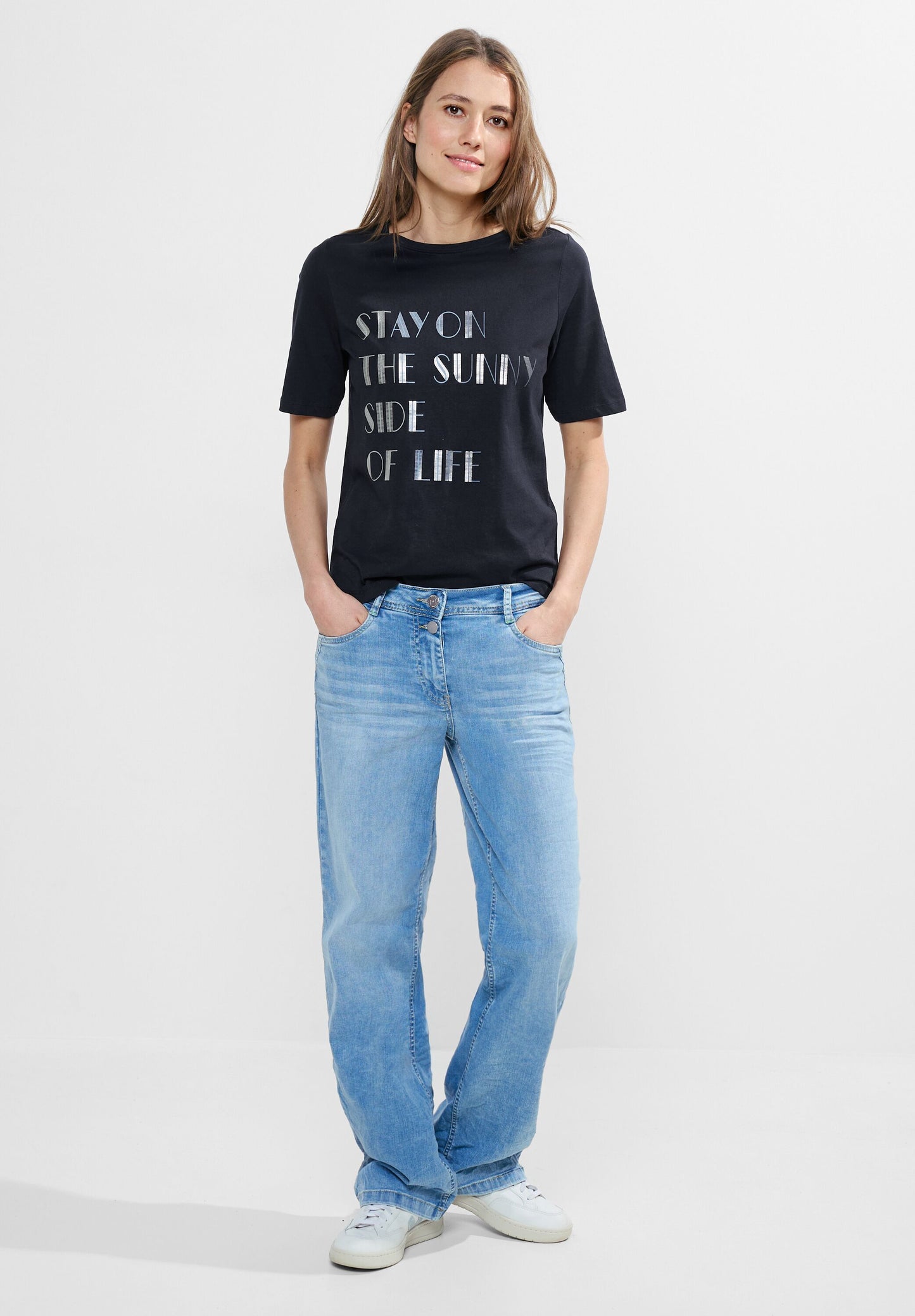 CECIL - T-Shirt mit Wording Print - dunkelblau