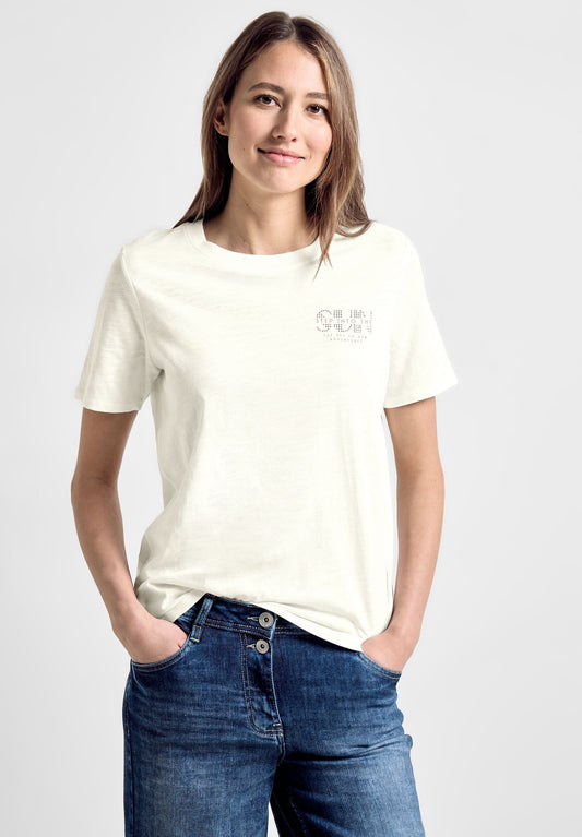 CECIL - T-Shirt mit Brustprint - ecru