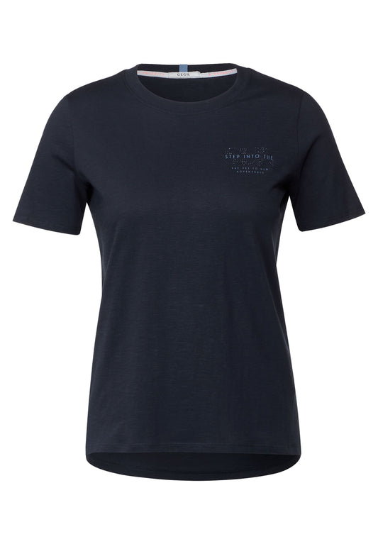 CECIL - T-Shirt mit Brustprint - blau