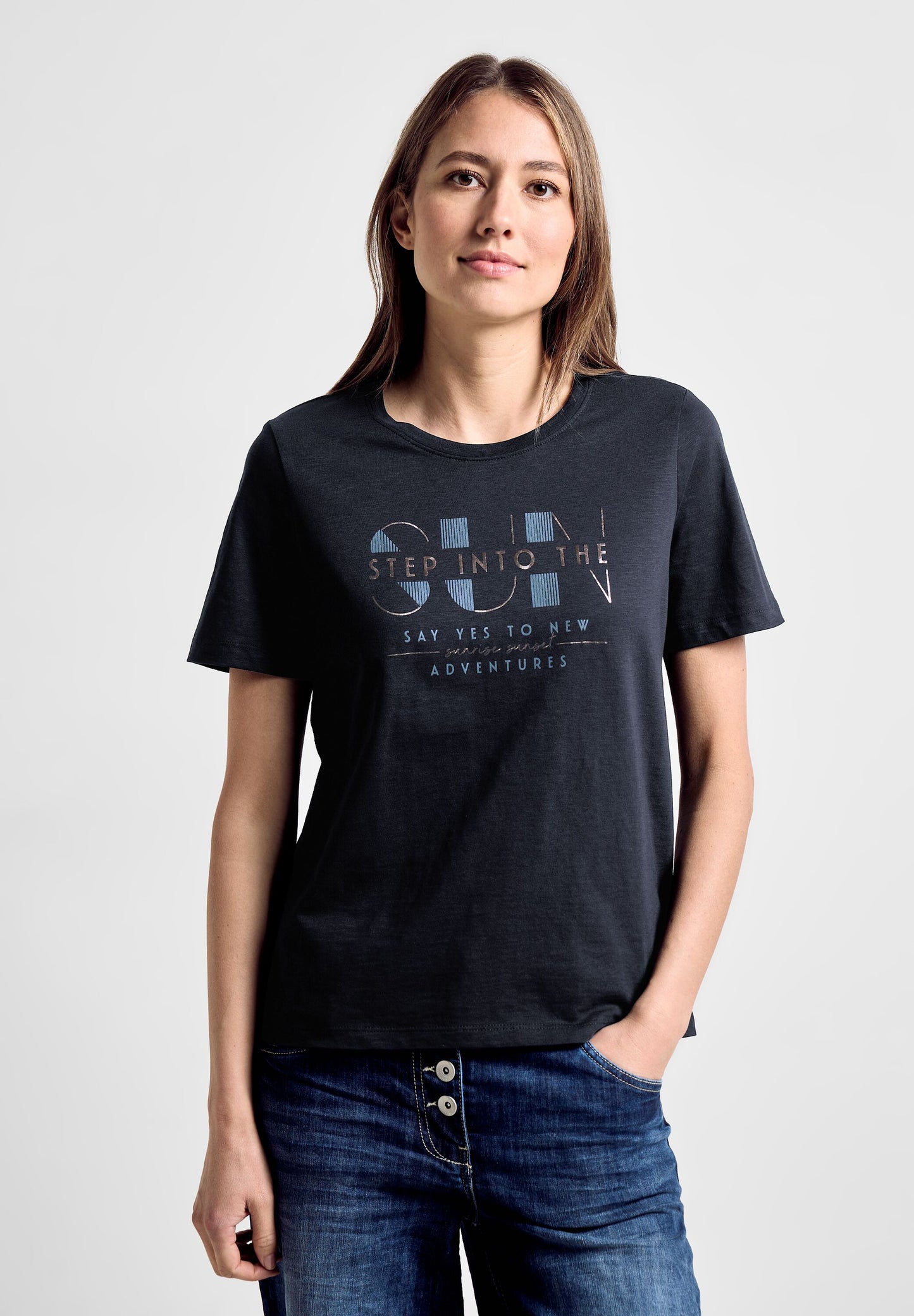 CECIL - T-Shirt mit Wording Print - blau