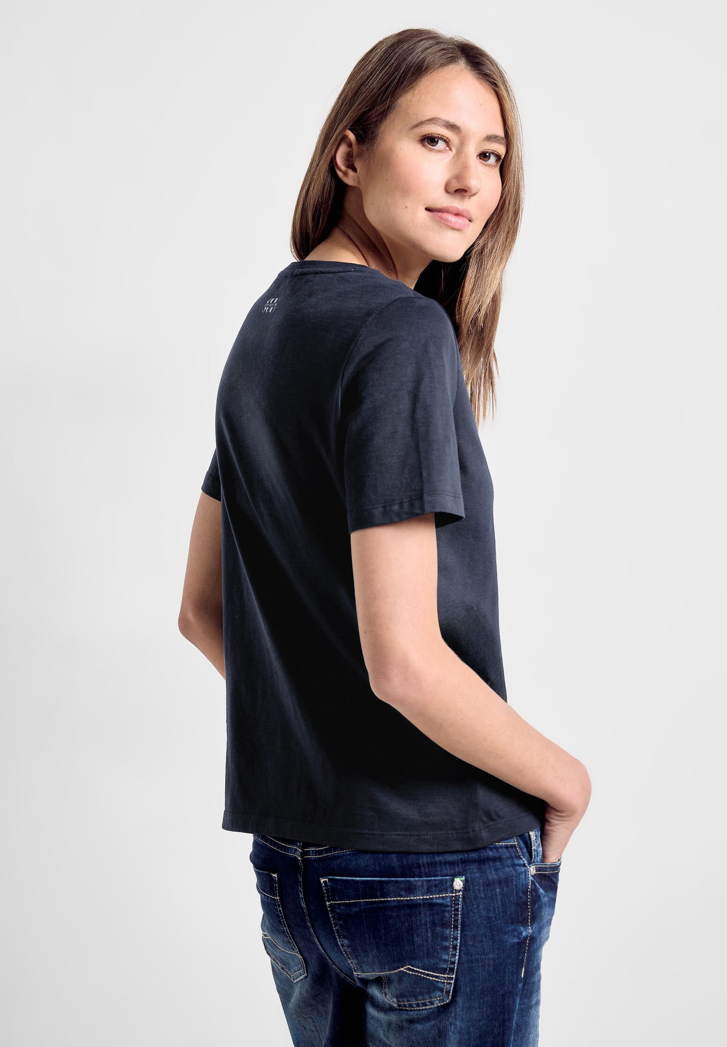 CECIL - T-Shirt mit Wording Print - blau