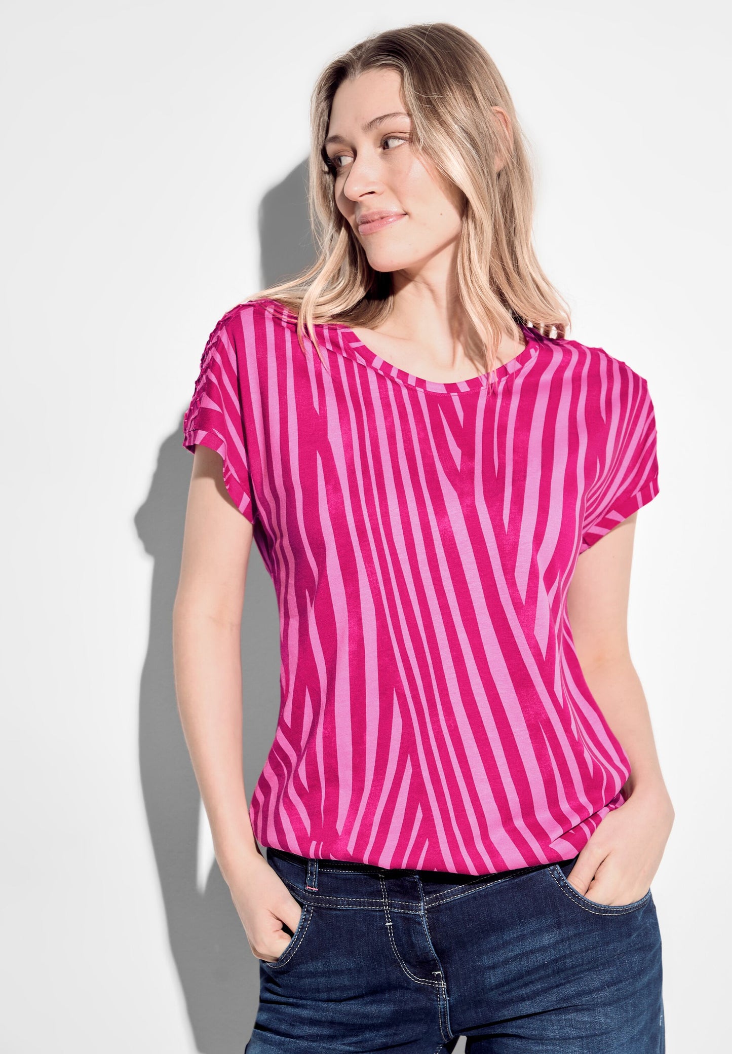 CECIL - Gestreiftes T-Shirt - pink sorbet
