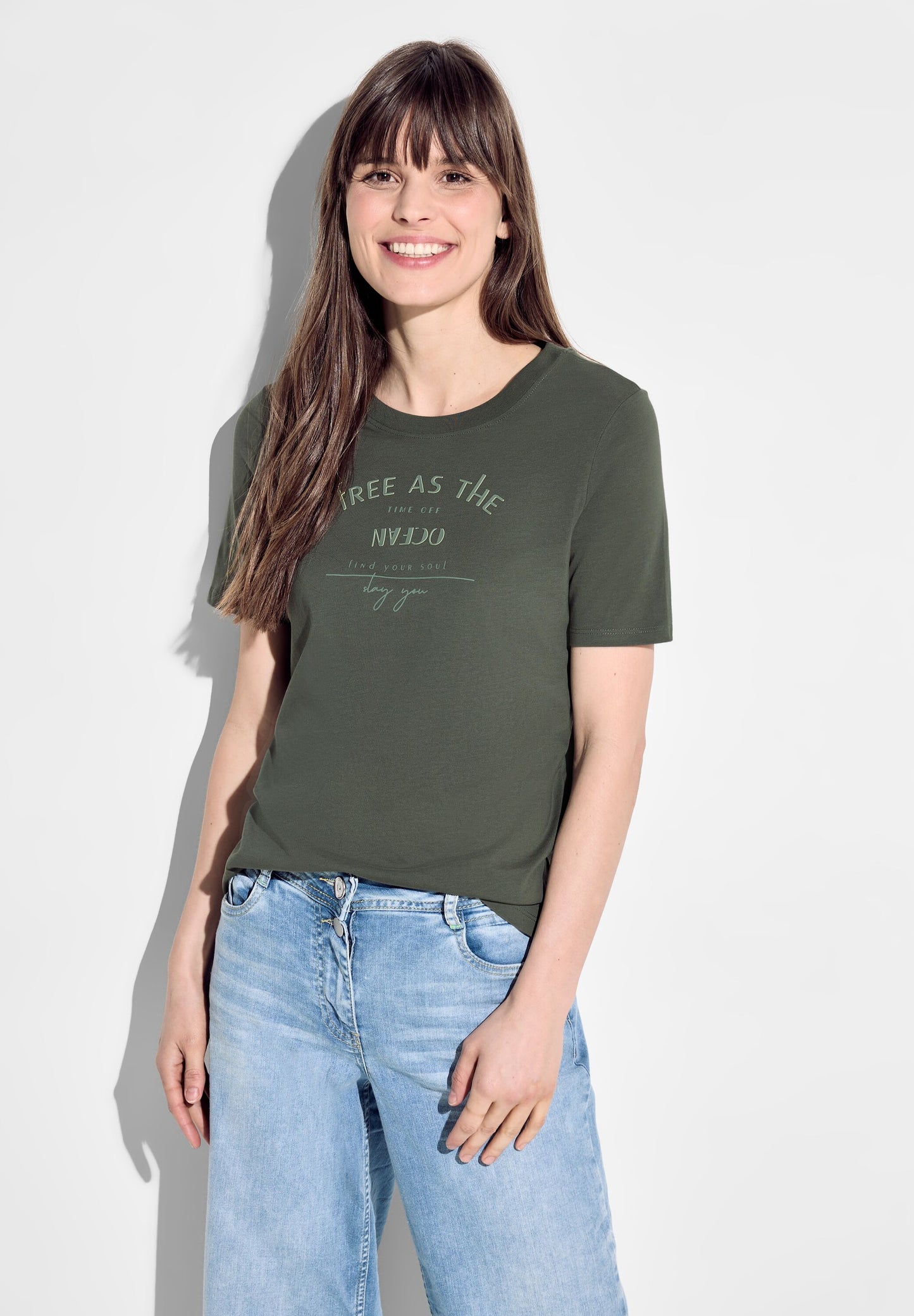 CECIL - Wording T-Shirt - khaki