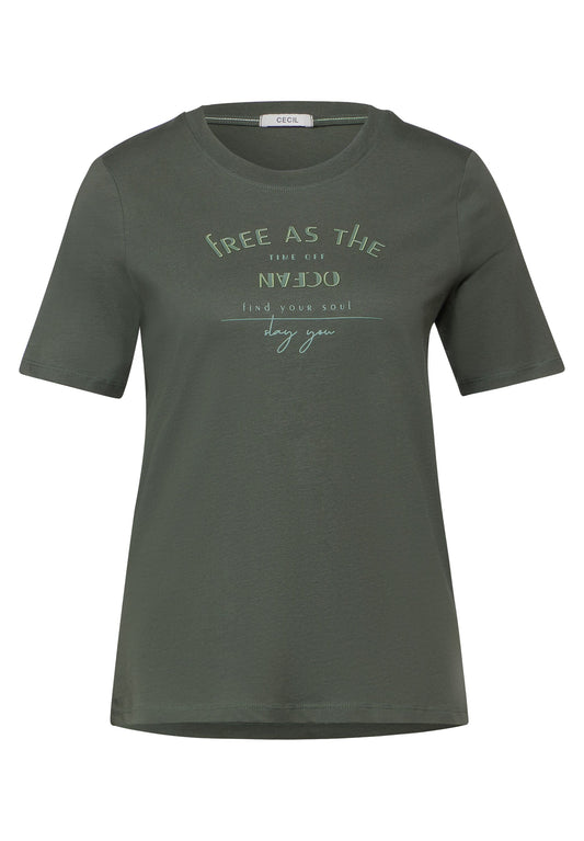 CECIL - Wording T-Shirt - khaki