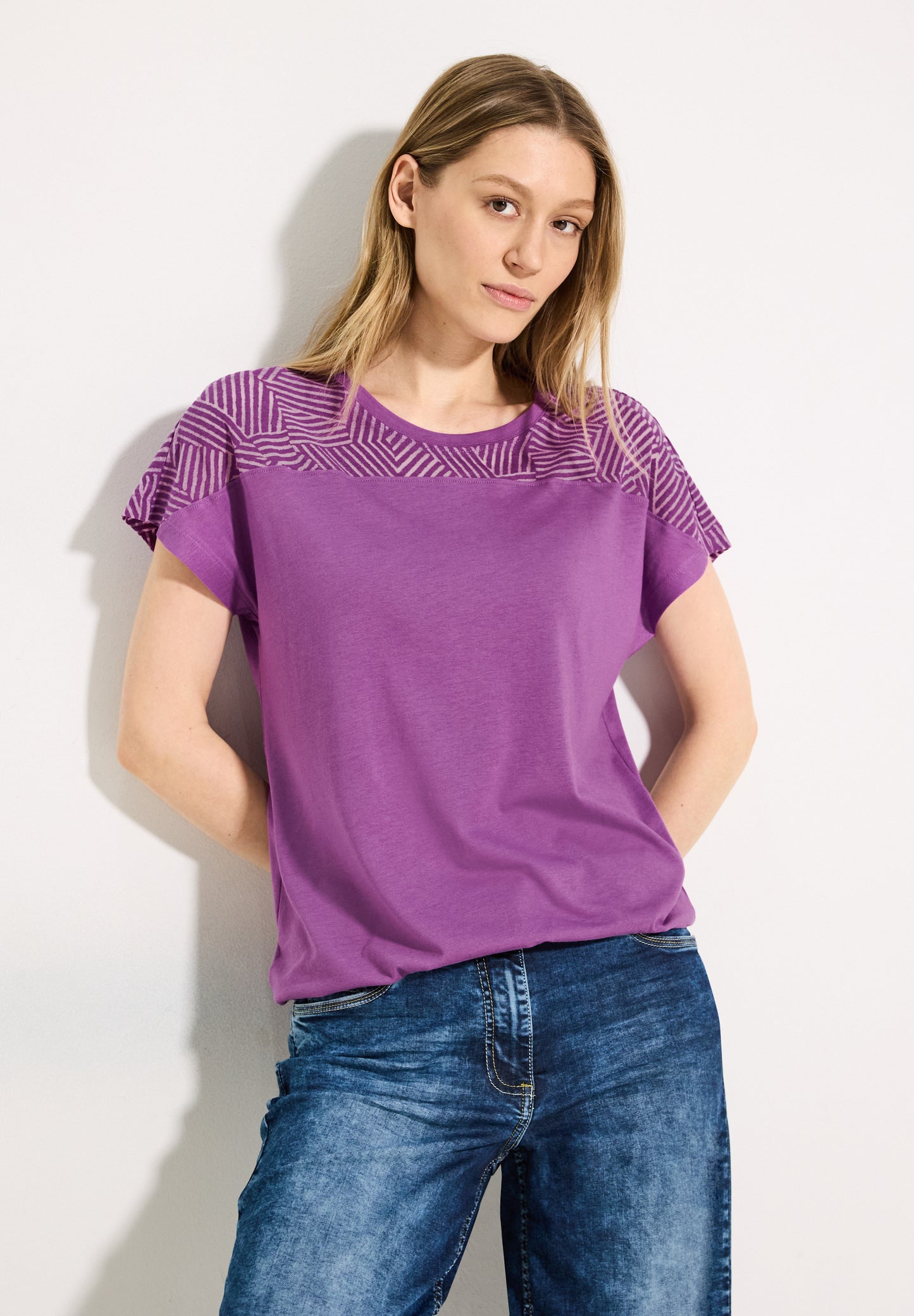 CECIL Burn-Out T-Shirt - iced violet