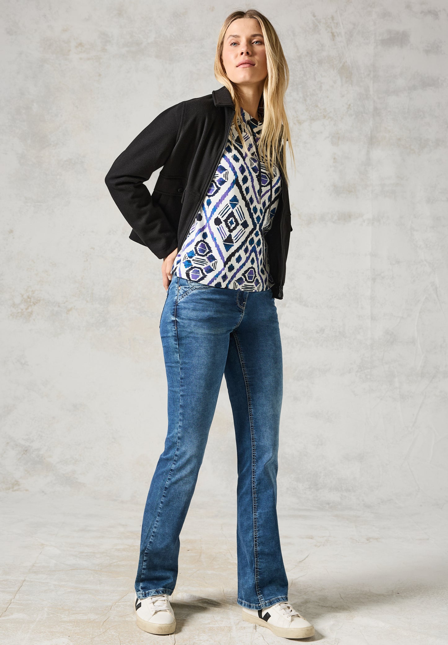 CECIL Damen Langarmshirt mit Print – Farbe: ecru