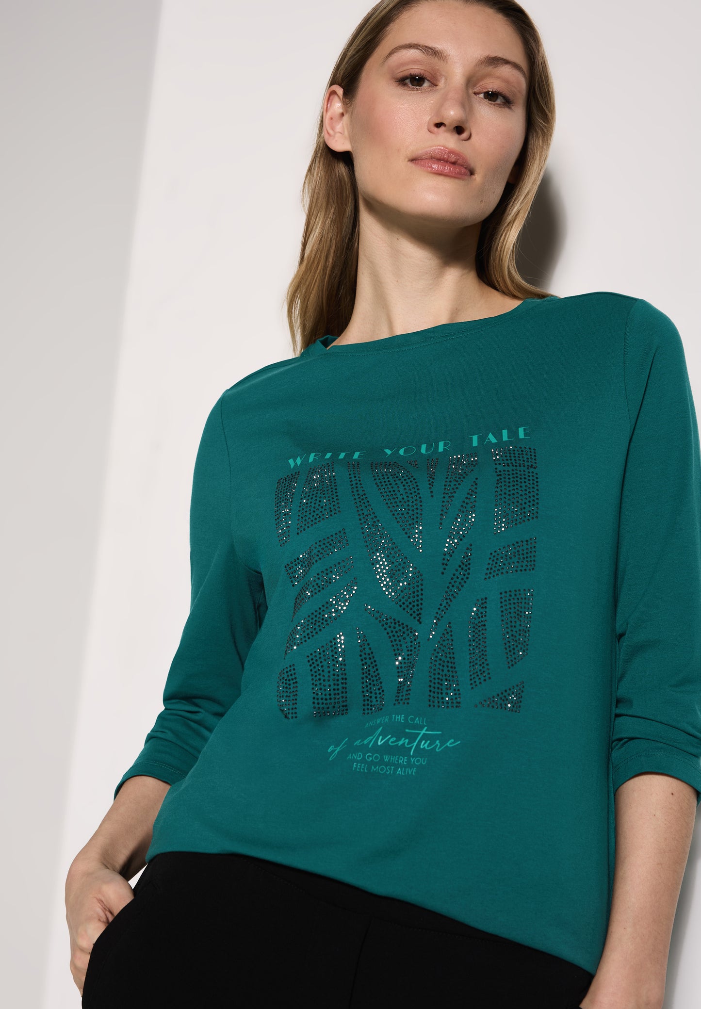 CECIL Shirt mit Glitzer-Motiv - Farbe: petrol grün