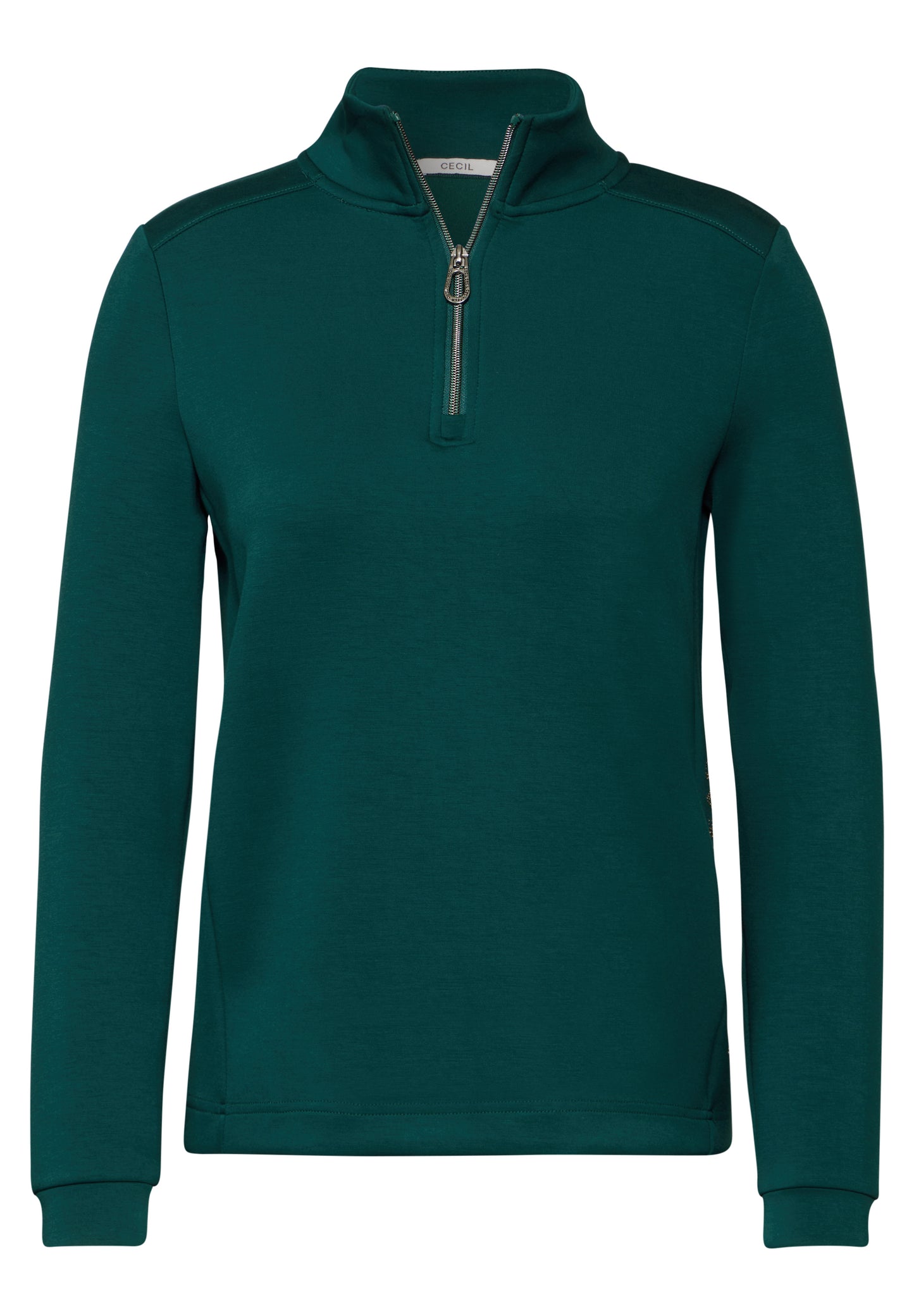 CECIL T-Shirt mit Troyer-Kragen - Farbe: petrol green