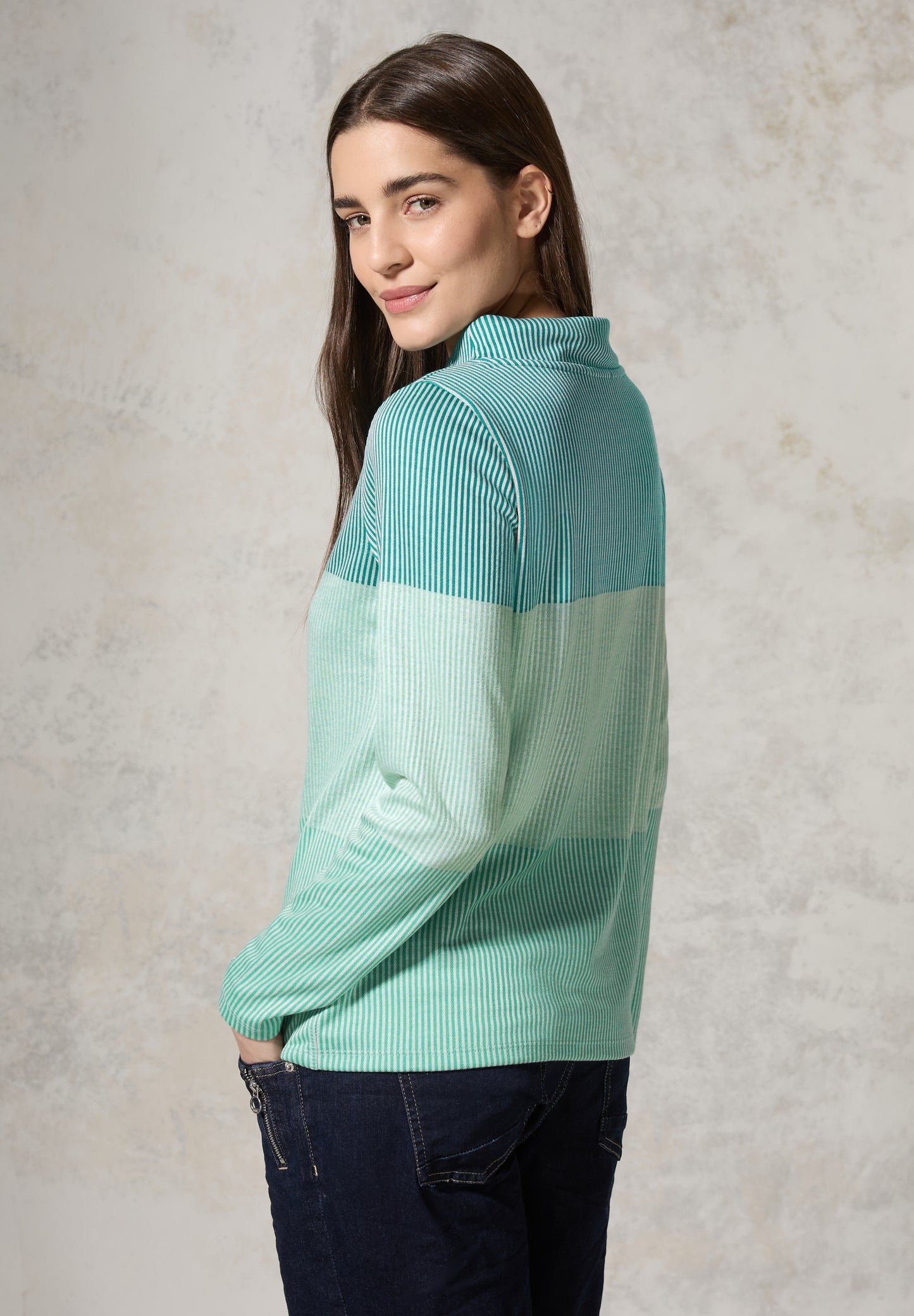 CECIL Gestreiftes Colorblock Shirt - Farbe: petrol grün