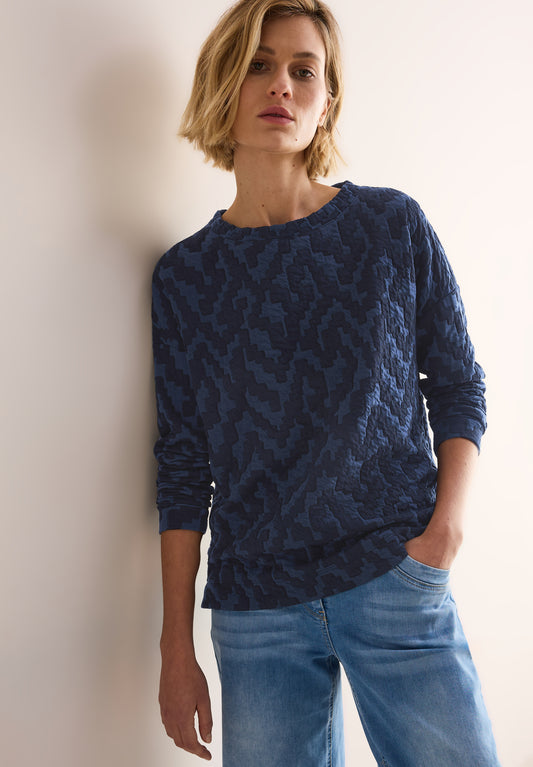 CECIL Damen Jaquard Strukturshirt - Farbe: blau