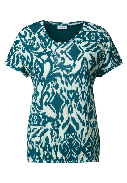CECIL Print-Shirt mit Knopfdetail - Farbe: green lagoon