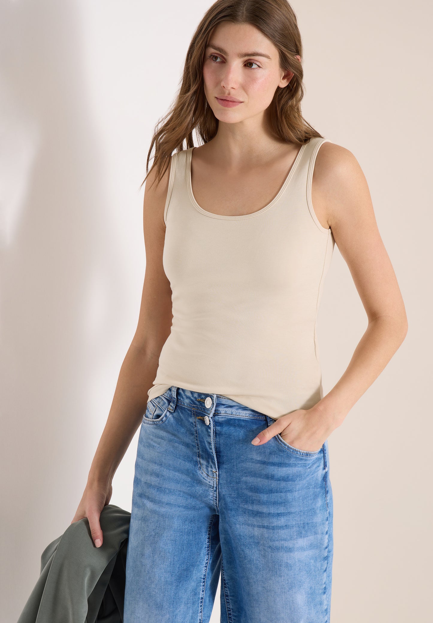 CECIL - Basic Top mit Rundhals aus Baumwolle - Farbe: pearl beige
