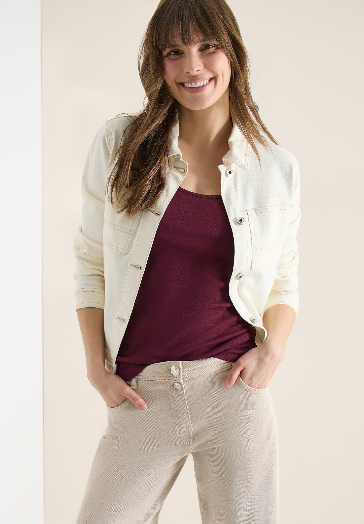 CECIL - Basic Top mit Rundhals aus Baumwolle - Farbe: Rot