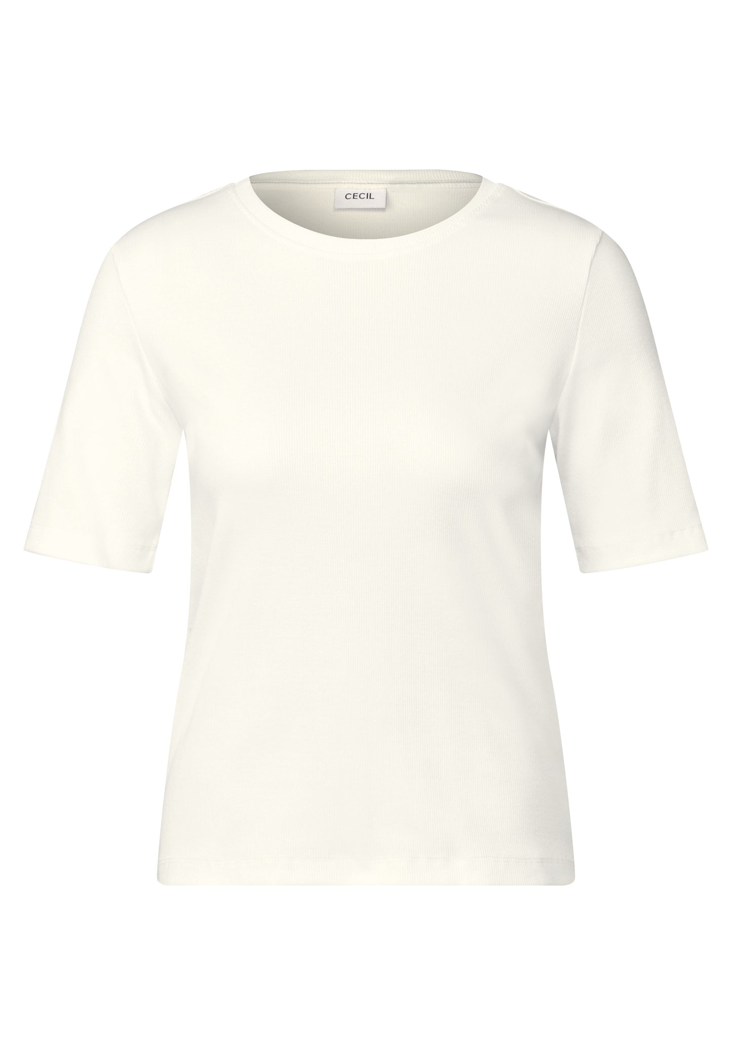 CECIL Basic Rippstruktur T-Shirt - Farbe: vanilla white