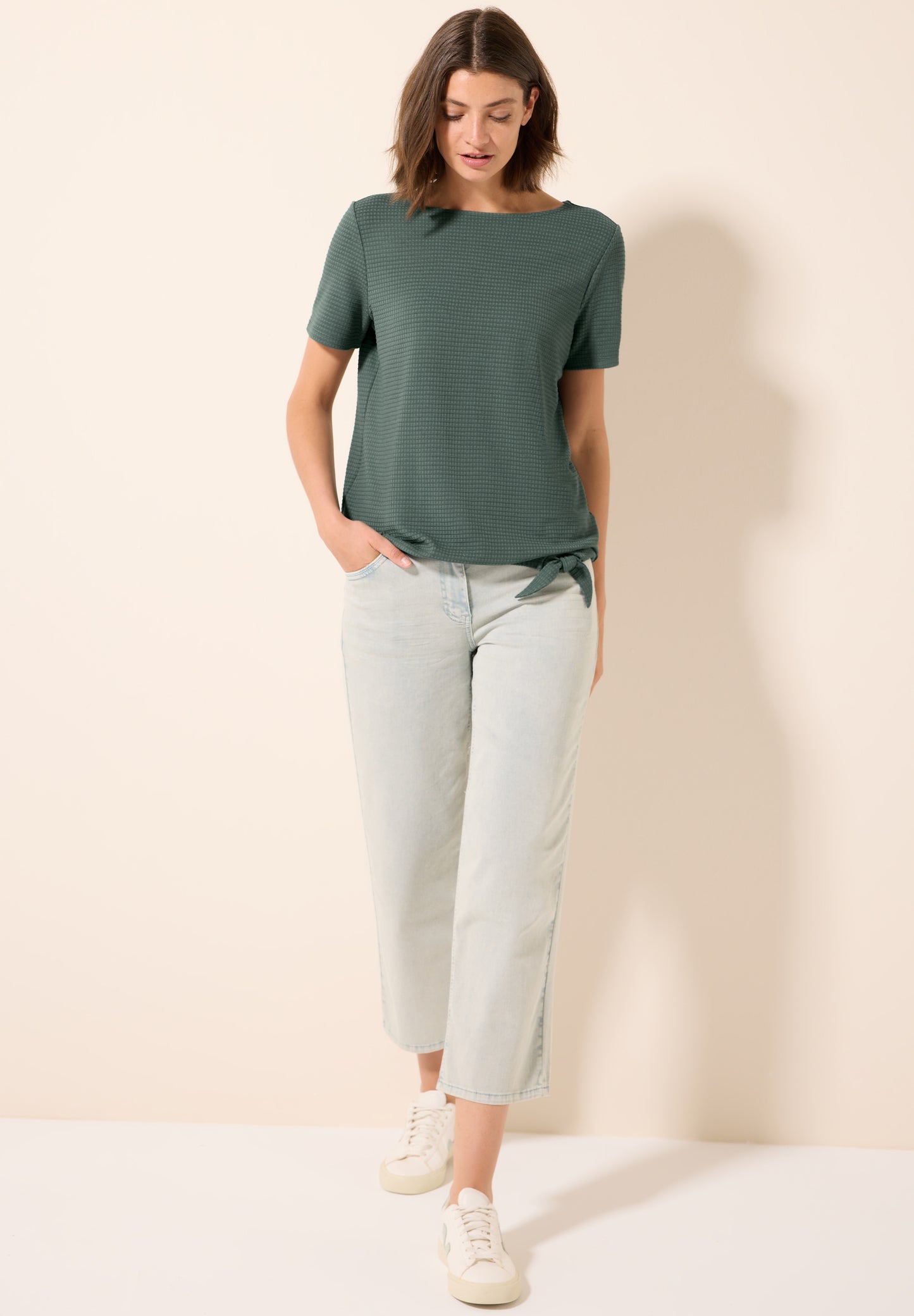 CECIL Strukturshirt mit Knoten - Farbe: balmy khaki