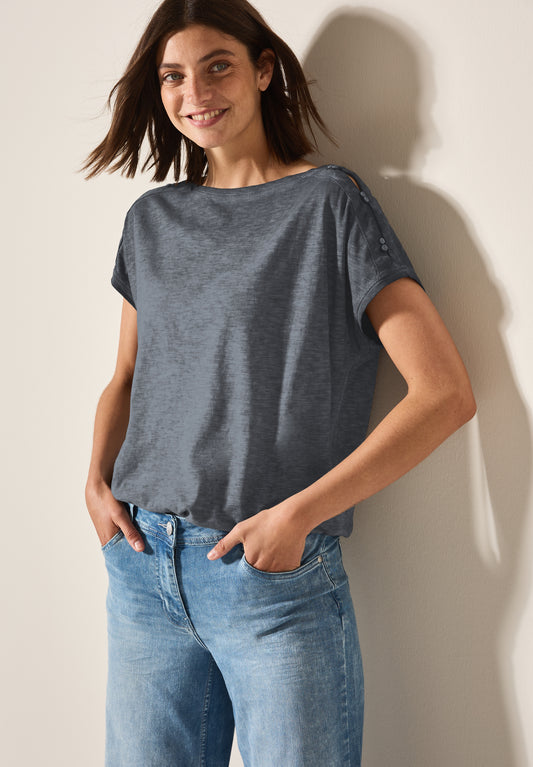CECIL T-Shirt mit Knopfdetail - Farbe: volcanic grey