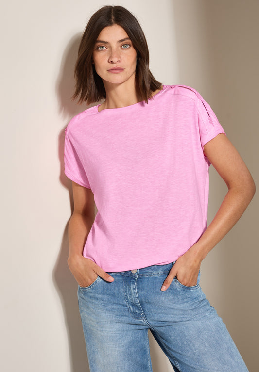 CECIL T-Shirt mit Knopfdetail - Farbe: fresh neon pink