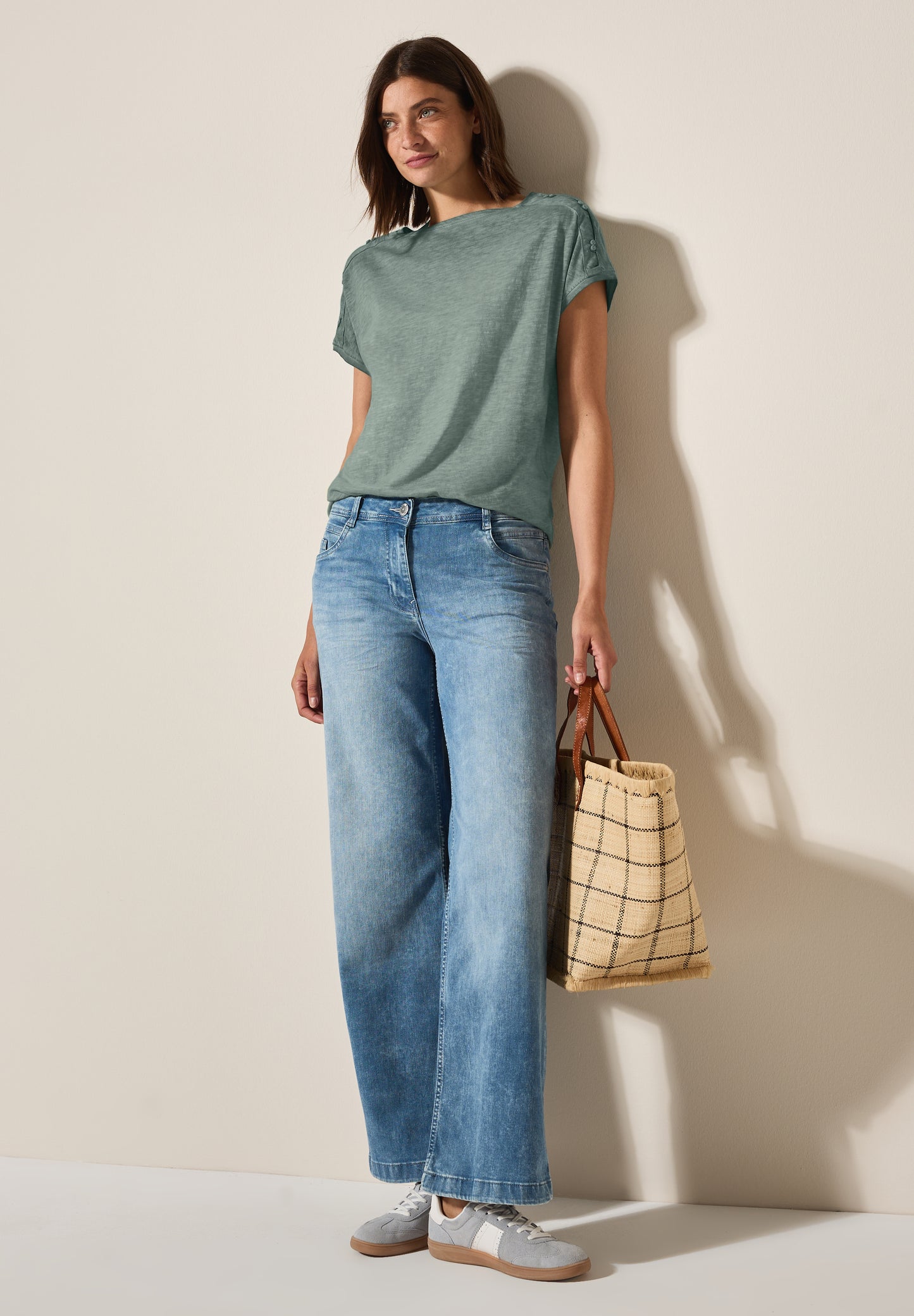 CECIL T-Shirt mit Knopfdetail - Farbe: dark balmy khaki