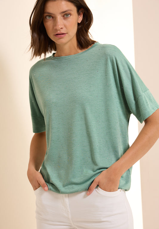 CECIL Shirt mit Dekosteinen - Farbe: matcha green