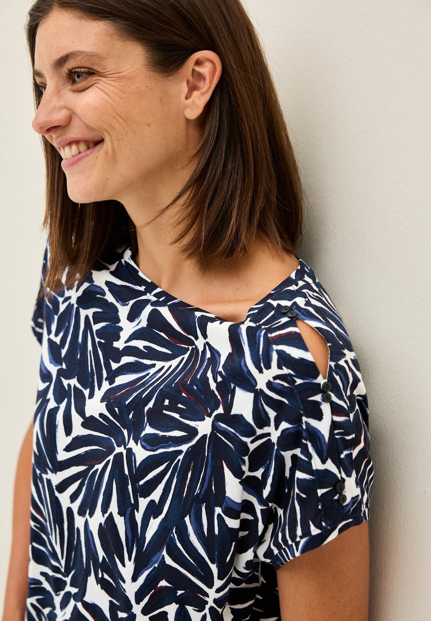 CECIL Print-Shirt mit Knopfdetail - Farbe: urban dark blue