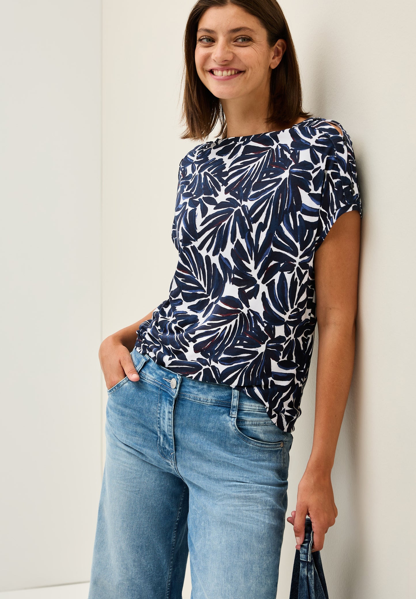 CECIL Print-Shirt mit Knopfdetail - Farbe: urban dark blue