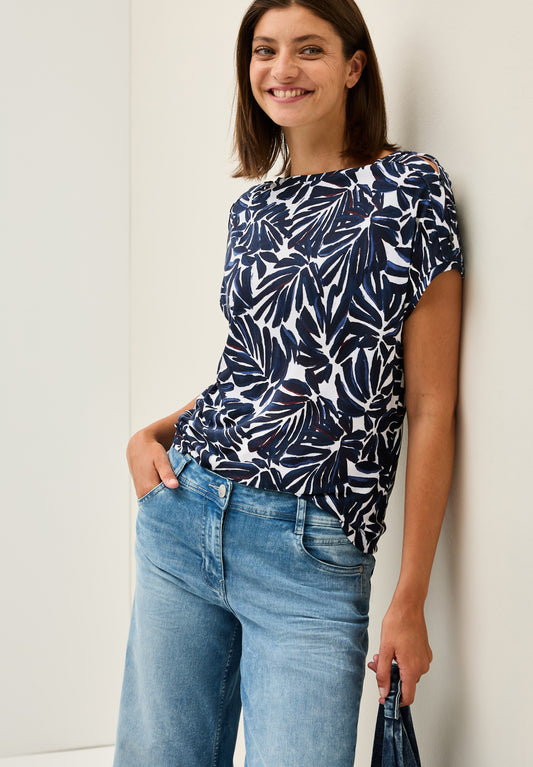 CECIL Print-Shirt mit Knopfdetail - Farbe: urban dark blue