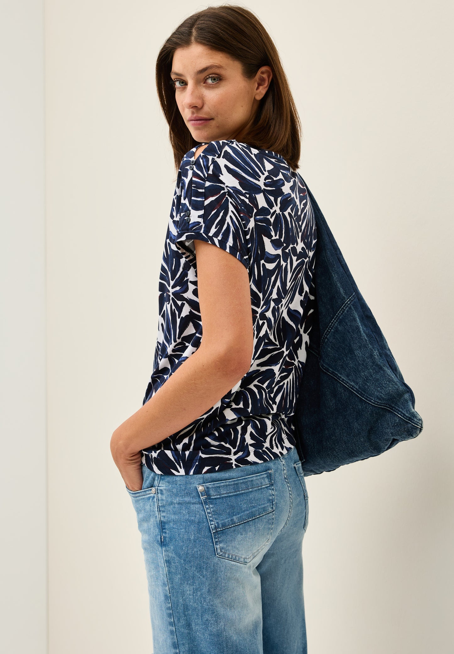 CECIL Print-Shirt mit Knopfdetail - Farbe: urban dark blue