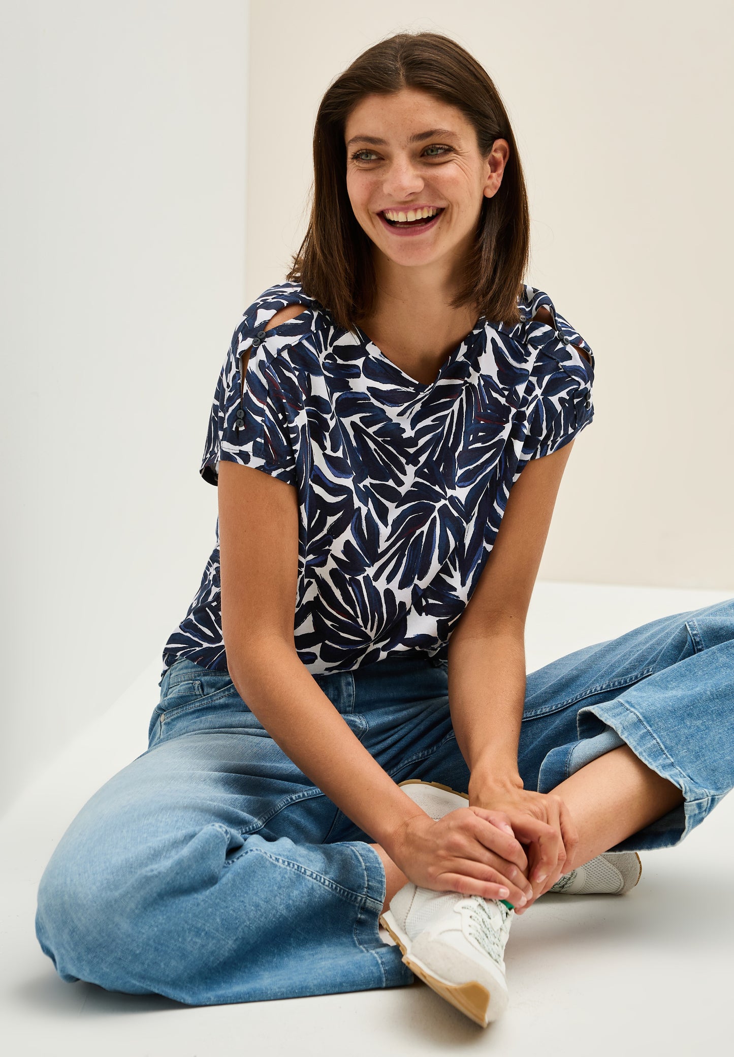 CECIL Print-Shirt mit Knopfdetail - Farbe: urban dark blue