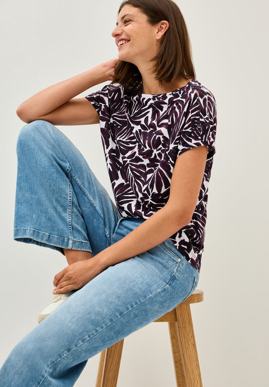 CECIL Print-Shirt mit Knopfdetail - Farbe: mulberry red