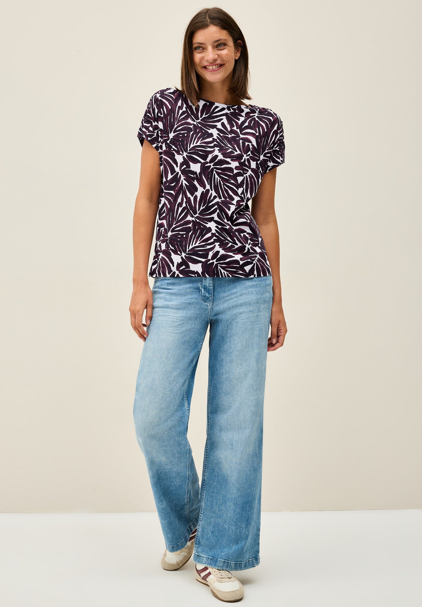 CECIL Print-Shirt mit Knopfdetail - Farbe: mulberry red