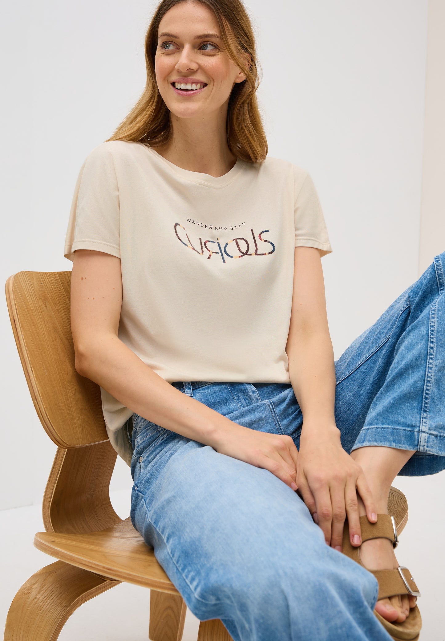CECIL T-Shirt mit Wording - Farbe: light beige