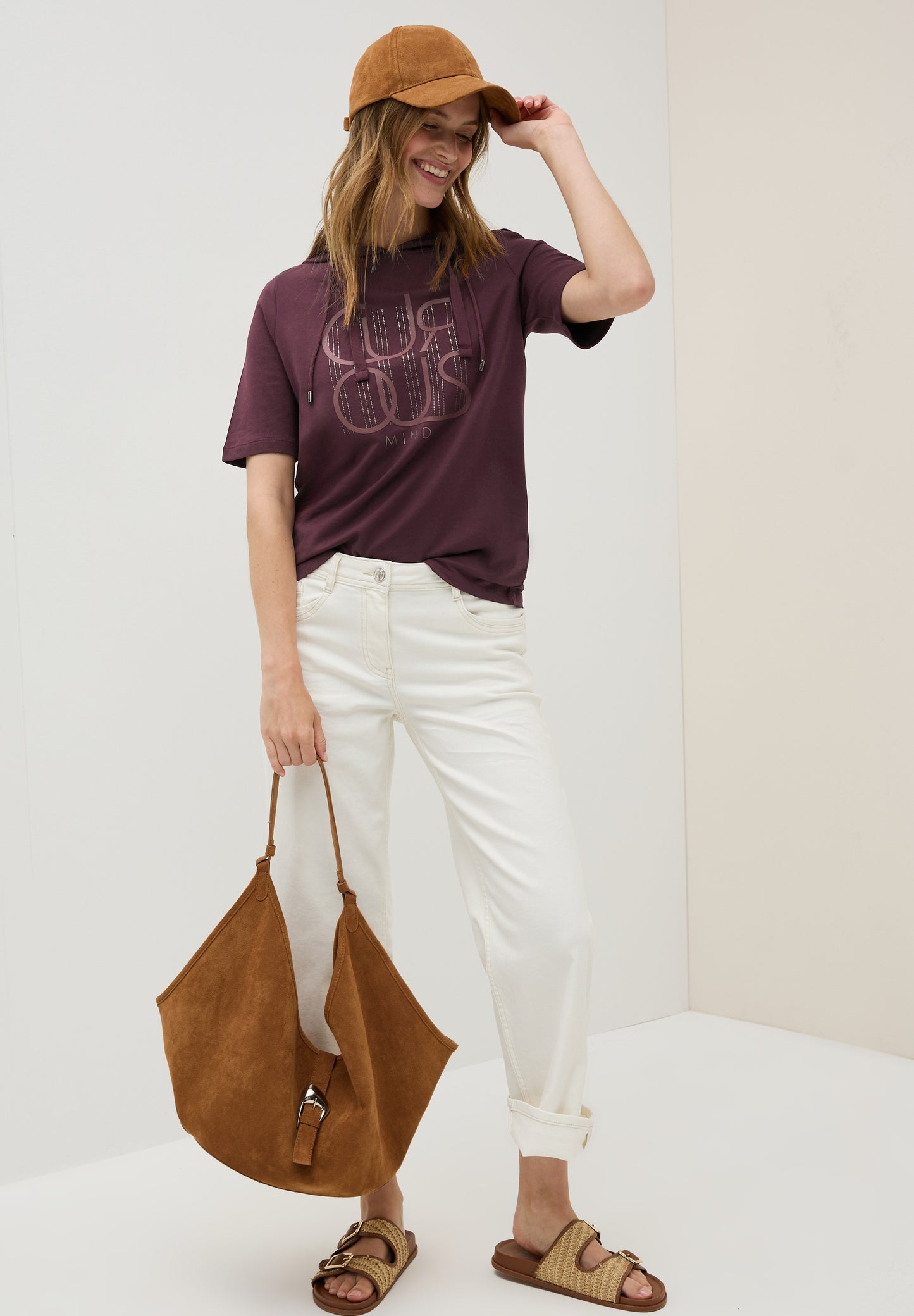 CECIL Kapuzenshirt mit Wording - Farbe: mulberry red