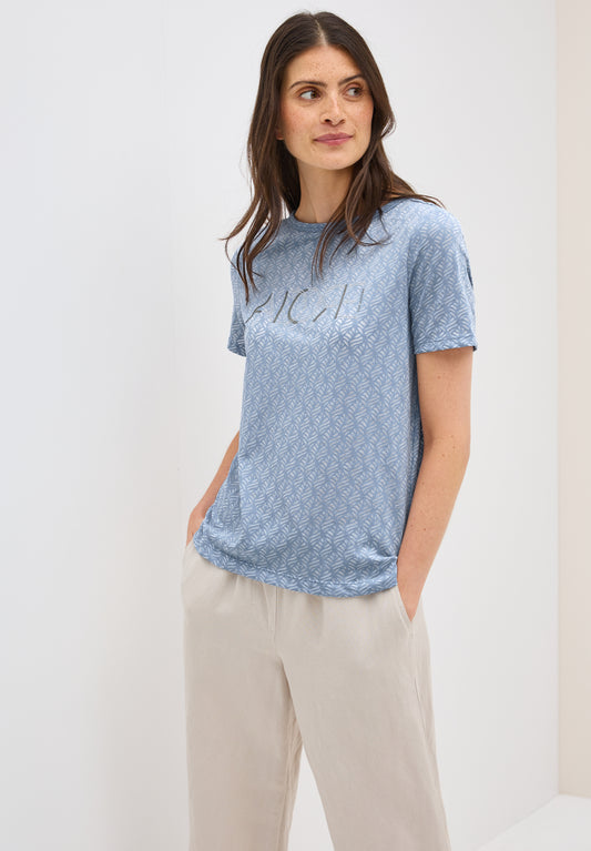 CECIL Ausbrenner-Shirt mit Wording - Farbe: Hellblau