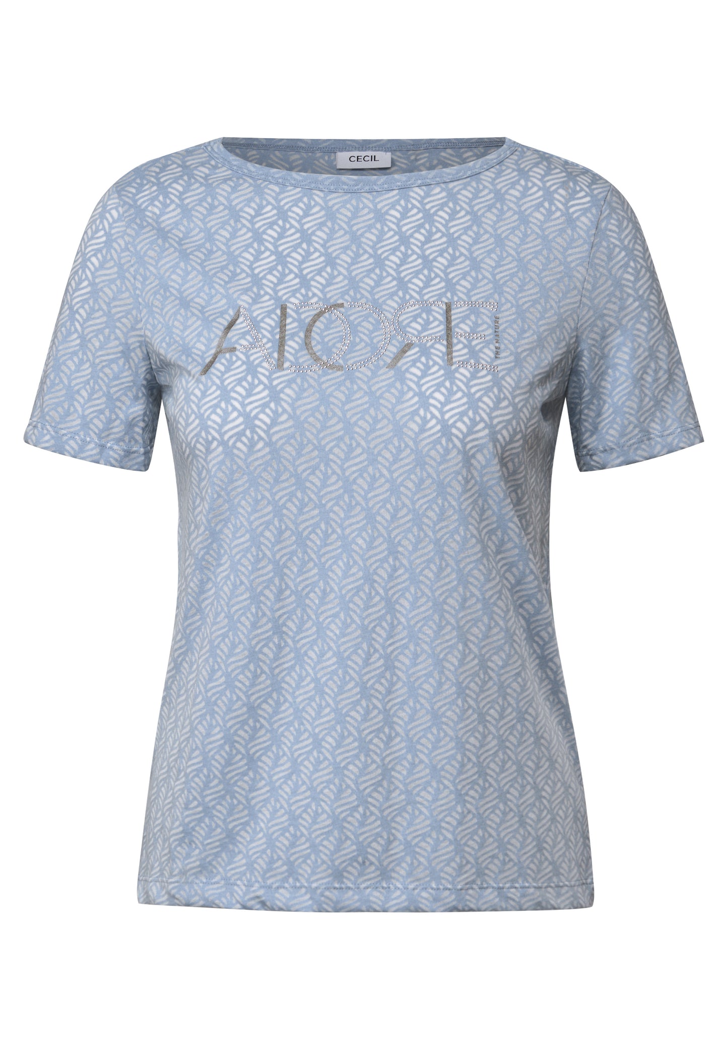 CECIL Ausbrenner-Shirt mit Wording - Farbe: Hellblau